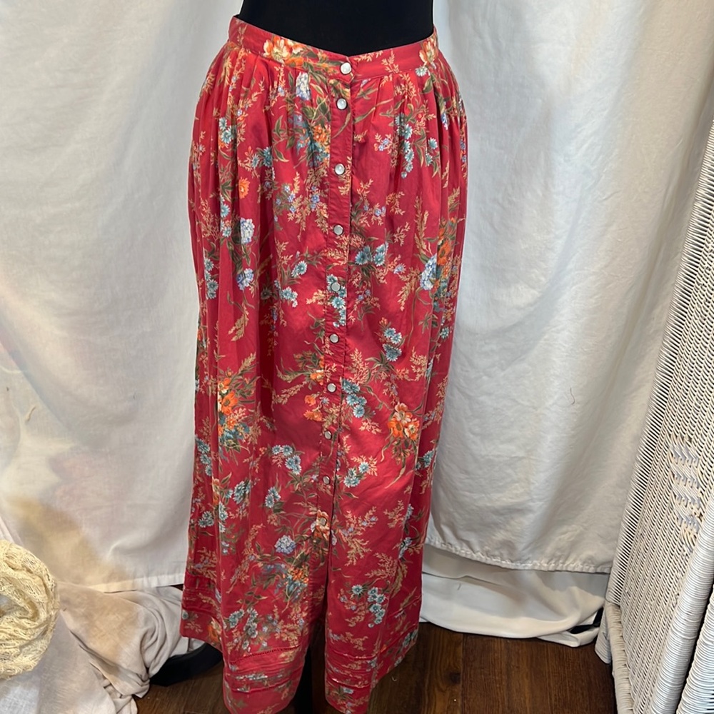 Ralph Lauren Red Floral Midi Skirt